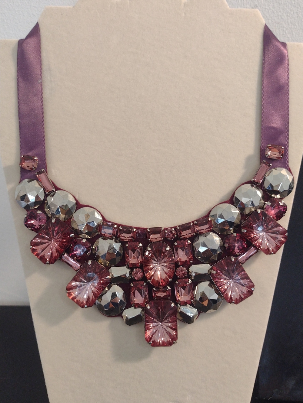 Joan Rivers Purple and Silver Crystal Bib Necklace